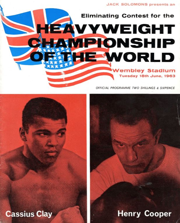 Photo of boxing program featuring Muhammad Ali and Henry Cooper